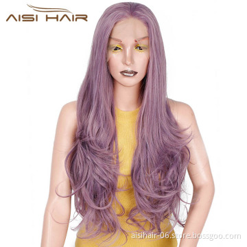 Aisi Hair Cheap 24 Inch Long Wavy Purple Wig Cosplay Lace Frontal Wig Natural Wave Lace Front Hair Wigs For Black White Women